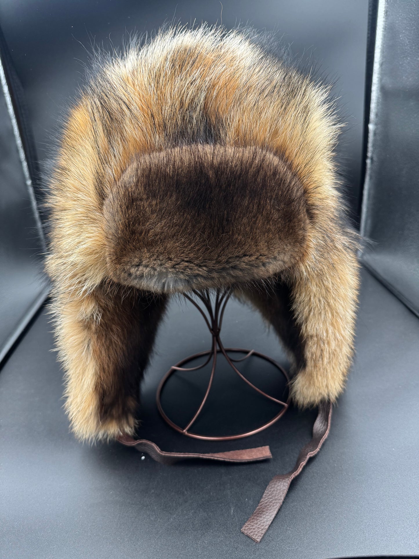 Coyote/ Muskrat Trapper Style Hat (Muskrat Interior)