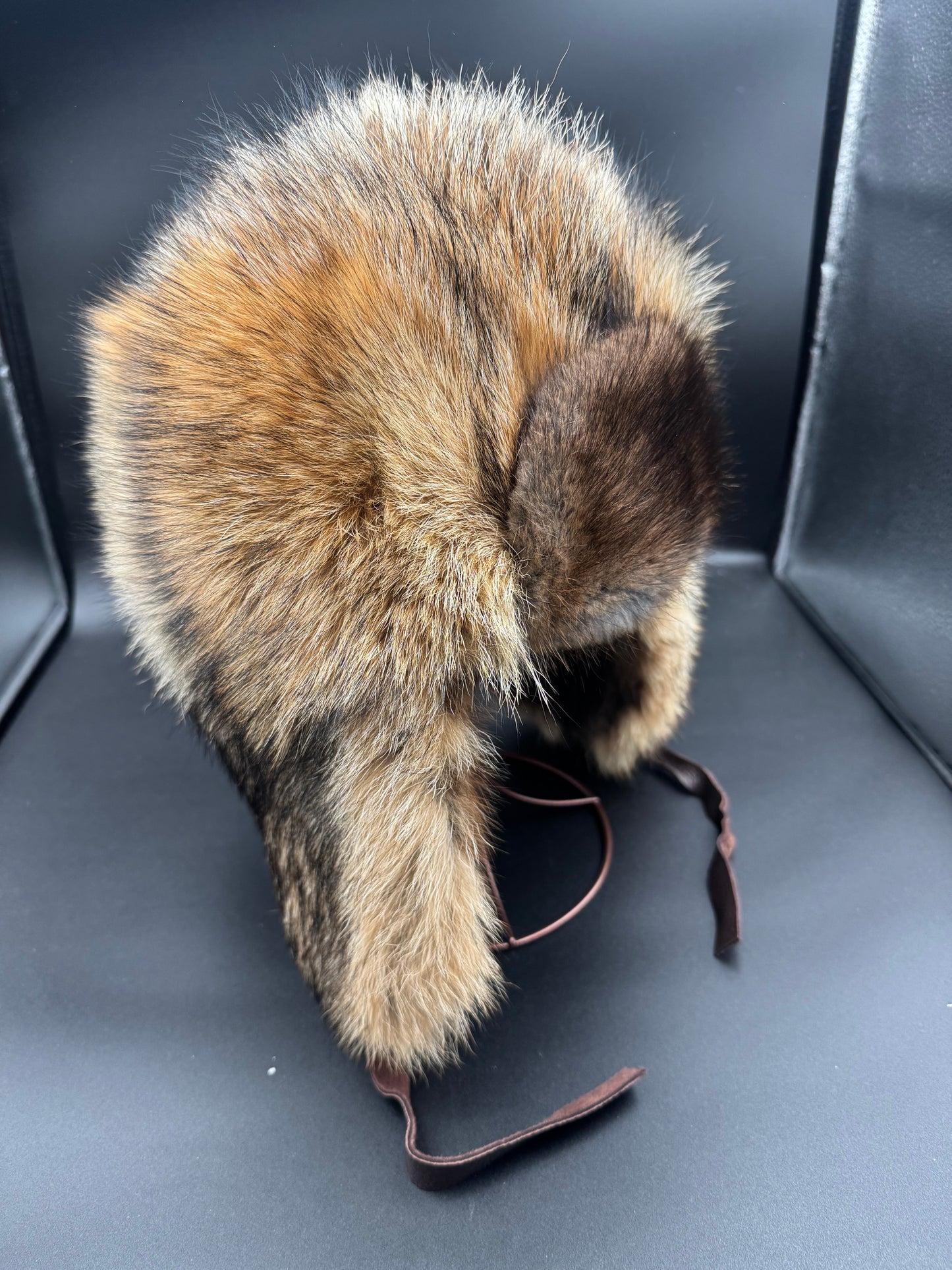 Coyote/ Muskrat Trapper Style Hat (Muskrat Interior)