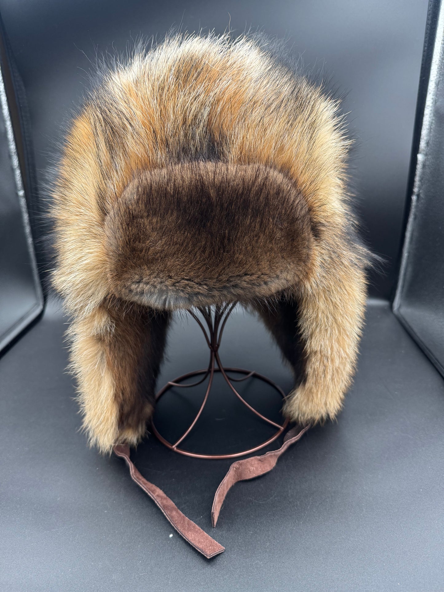 Coyote/ Muskrat Trapper Style Hat (Muskrat Interior)